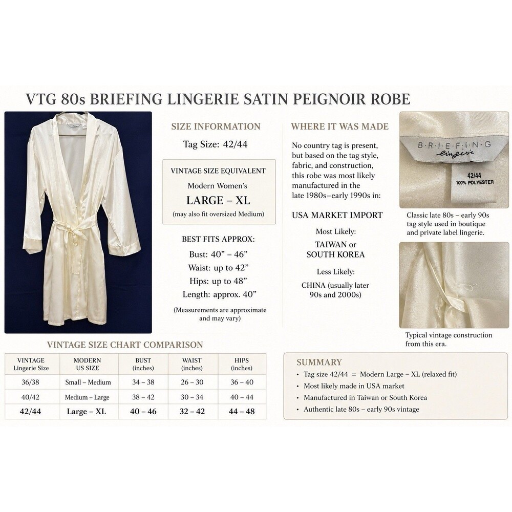 EUC VTG 80s Bridalcore Satin Peignoir Robe With Tie Ivory Lounge 42/44 (L-XL)